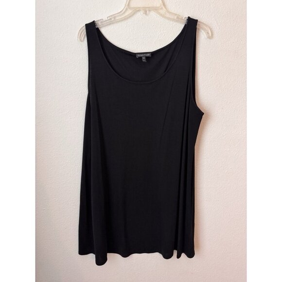 SOLD Eileen Fisher Tank Top Size XL 100% Silk $98 Black Scoop Neck Stretch - Picture 1 of 11
